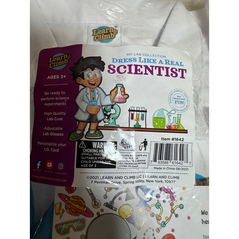 Learn & Climb Kids Scientist Lab Coat Costume Set with Glasses and ID Card